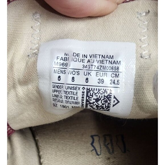 Converse All Star Ox Classic Burgundy Canvas Sneakers Size 8 - Picture 8 of 10